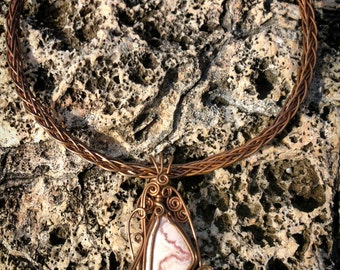 Copper Necklace with Rhodochrosite