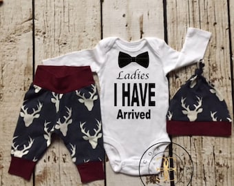 Baby Boy Coming Home Outfit, newborn boy coming home outfit, newborn boy, Ladies I have arrived, woodland
