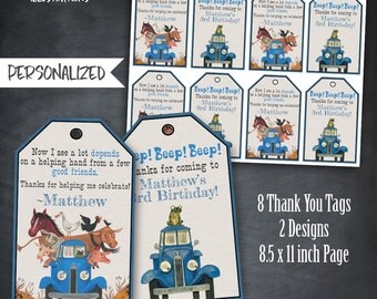 Little Blue Truck Thank You Tags, Little Blue Truck Favors, Little Blue Truck Tags, Birthday Party, Personalized, Printables