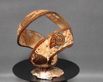 Mobius stirp gourd art with sea shell motive- Gift, Gourd, Unique, Natural, Green