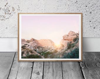 California Desert Print - Sunset Wall Art, Arizona Rocks, Digital Download, Boho Decor, Southwestern Print, Wild Land, Pastel Sunshine Print