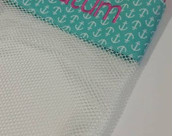 Personalized Mesh Seashell Bag, Teal Anchors Seashell Collection Bag, Mesh Beach Bag, Sea Shell Collecting Bag