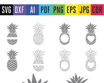Pineapple monogram Pineapple SVG Pinapple cut SVG Pineapple split vector clipart files for Silhouette Cricut Dxf Svg Eps Png Pdf Jpg Ai Cdr