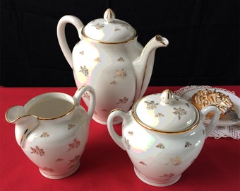 Service à Thé/café Ancien En Porcelaine De Limoges – Motif Fleurettes Roses, Vintage