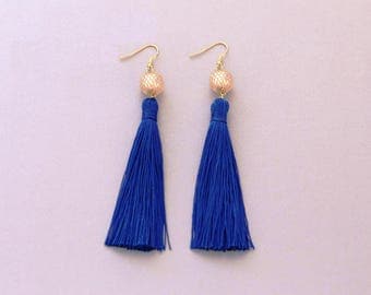 Tassel Earrings - Royal Blue Statement Earrings