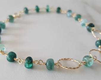 Emerald And Gold Bracelet, Natural Emerald, Emerald Bracelet, Emerald Jewelry, Link Bracelet, Gold Filled Bracelet, Delicate Bracelet