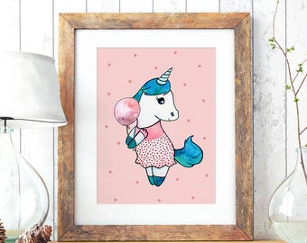 A3 Print Illustration Poster Unicorn Balloon P75