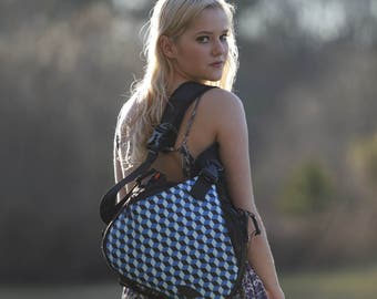Camera Bag / DSLR Camera Bag / Camera Case / Camera Bag Purse / Camera Backpack / Large Size / Three Lenses / Blue & Black Cubism