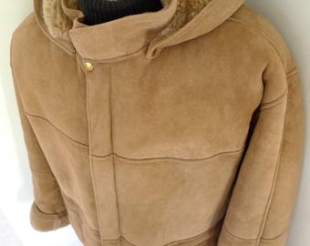 Superb! FRENCH CREEK Long Genuine SHEEPSKIN Shearling Coat with Hood Overcoat Lg