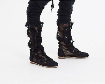 Fishnet summer boots, Urban clothing, festival sheer shoes, Mesh shoes, Hipster shoes, Fishnet ankle boots Designer boots Boho boots