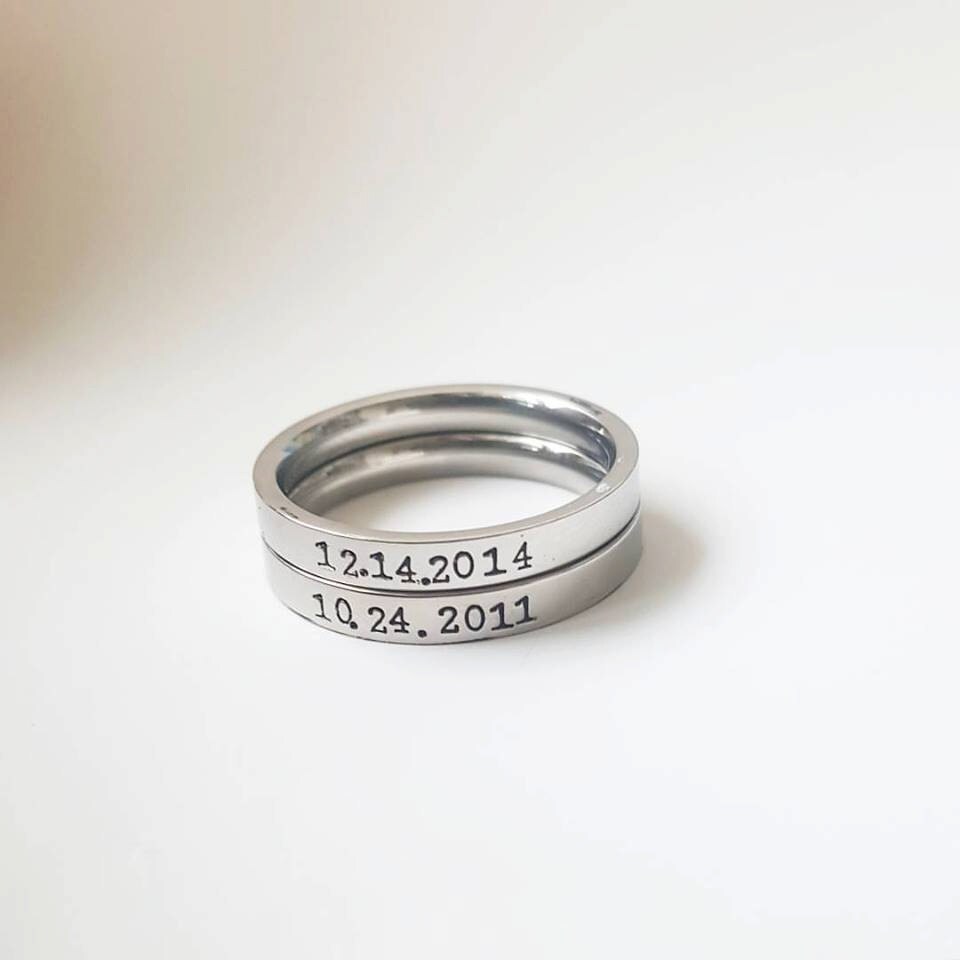 Name Date Ring Stacking Wedding Date Ring Birthdate Stackable