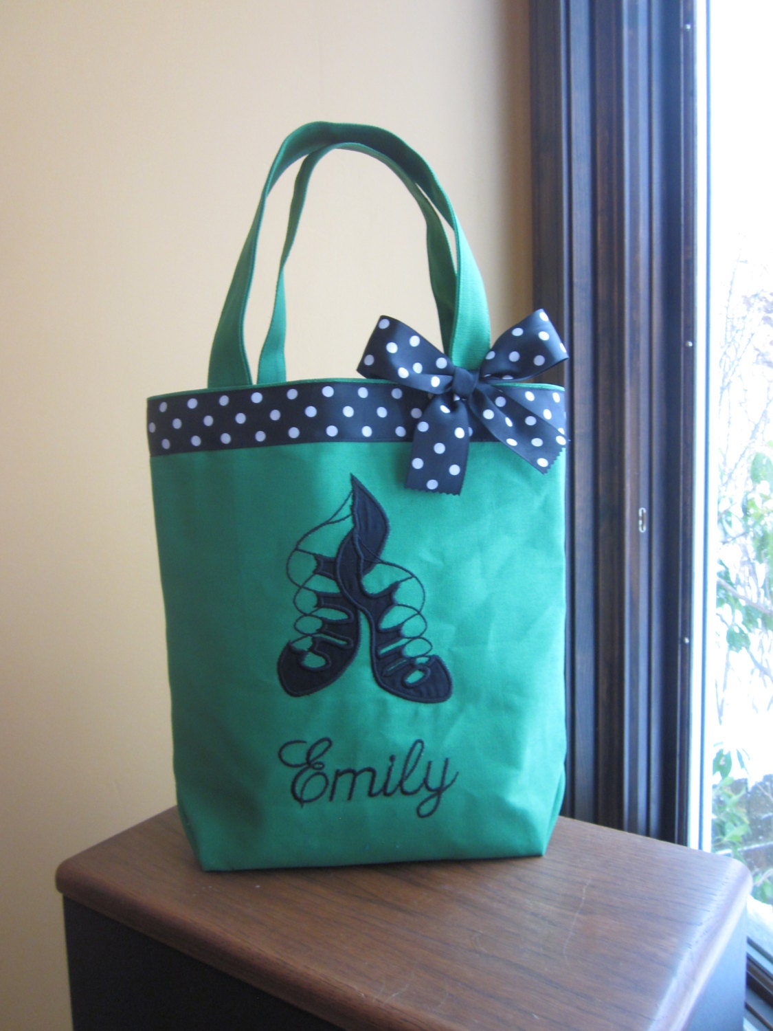 TOTE BAG Dance Tote Irish Ghillies WITH Ribbon Trim and Bow