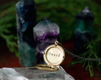secret message hand stamped soul mantra locket
