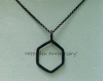 6th Anniversary Gift 3/4 inchs Iron Hexagon Necklace Unisex Geometric Shape Necklace Hand Forged & Hammered Iron Jewelry - made to order