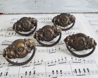 Five Ornate Vintage Drawer Pulls
