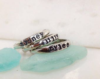 Custom Stackable Name Ring Made to Order with Your Kid's Names Perfect for Mother's Day in Brass or Sterling Silver Organic in Shape