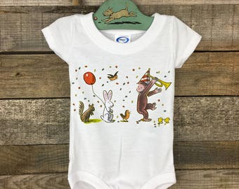 Curious George Parade Romper baby bodysuit onesie Gift for Shower under 25 HA Rey toddler book lover girl boy