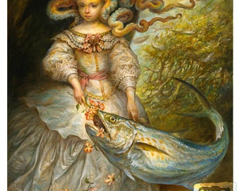 Spanish Mackerel (print) fantasy art octopus girl portrait