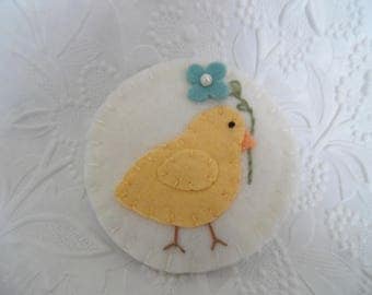 Easter Chick Brooch Pin Primitive Felt Flower Spring Bird