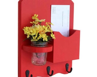 Mail Organizer - Mail and Key Holder - Letter Holder - Key Hooks- Jar Vase - Organizer