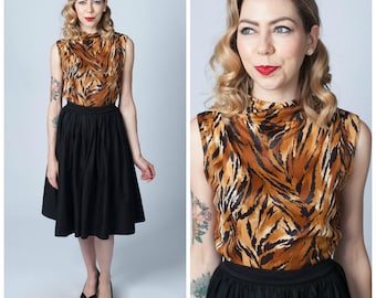 Vintage 1950's Animal Print Sleeveless Blouse/ 50's Bad Girl Top Size Small/ Medium