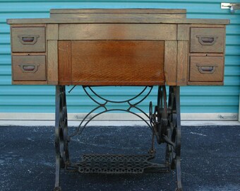 ANTIQUE Treadle sewing machine cabinet & MORE