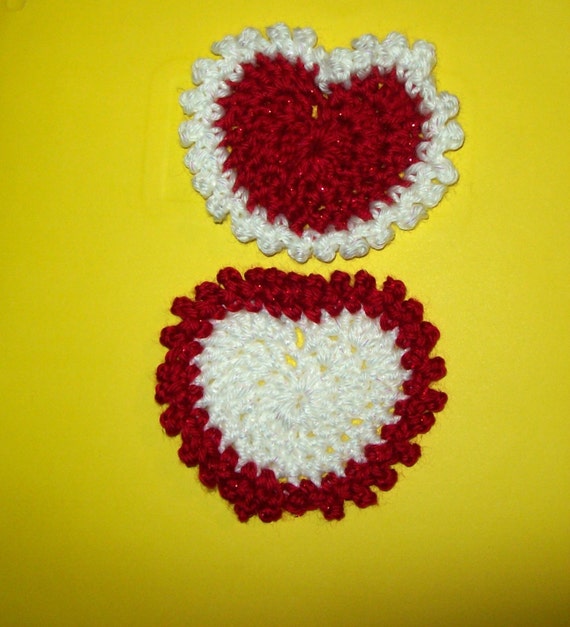 Valentine Glitter Heart Crochet Heart Applique Your Choice Of Red Or White