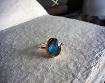Labradorite Ring Size 9.75 | Electroform Copper Ring | Witchy Ring | Midi Ring | Plus Size Ring | Blue Crystal Ring | Large Bold Ring