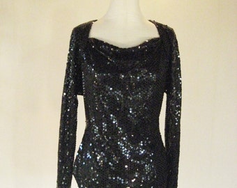 Sheer Back Black Sequin Shirt Top Diva Glam