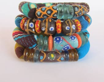 African Beads Bracelets - Stacking Trade Beads bracelets - African Print Bracelets