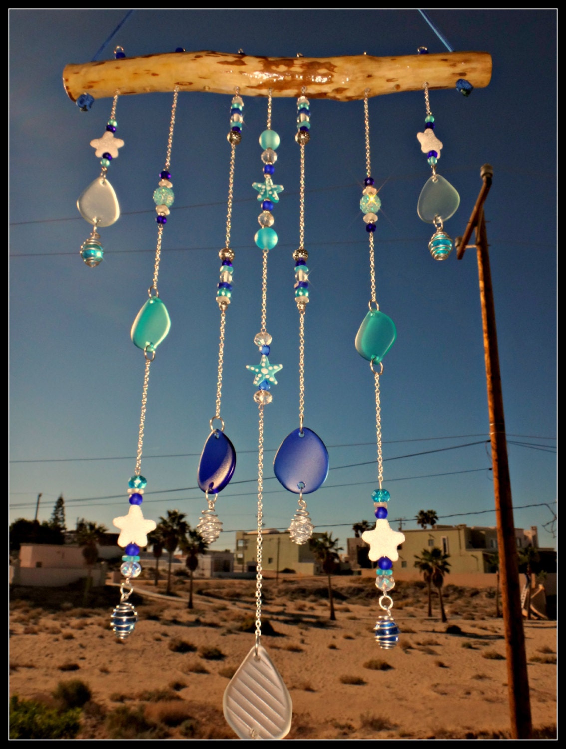 Beach Glass Wind Chime Starfish Mobile Beaded Sea Glass