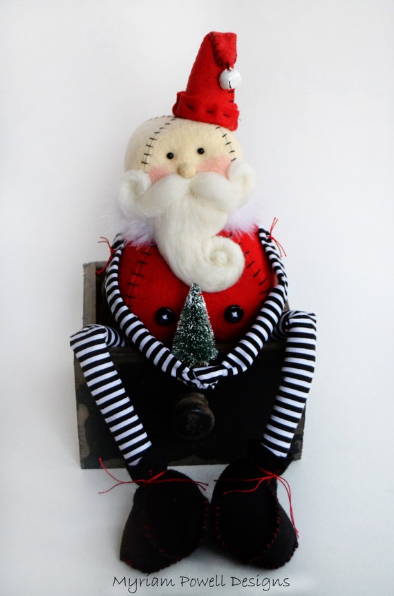 Santa Cloth Doll Whimsical Santa Wool Felt Santa Santa