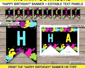 Neon Glow Party Banner - Happy Birthday Banner - Custom Banner - Neon Glow Party Decorations - Bunting - INSTANT DOWNLOAD with EDITABLE text