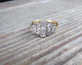 Art Deco Rose Cut Diamond Ring in Platinum and 18k Yellow Gold