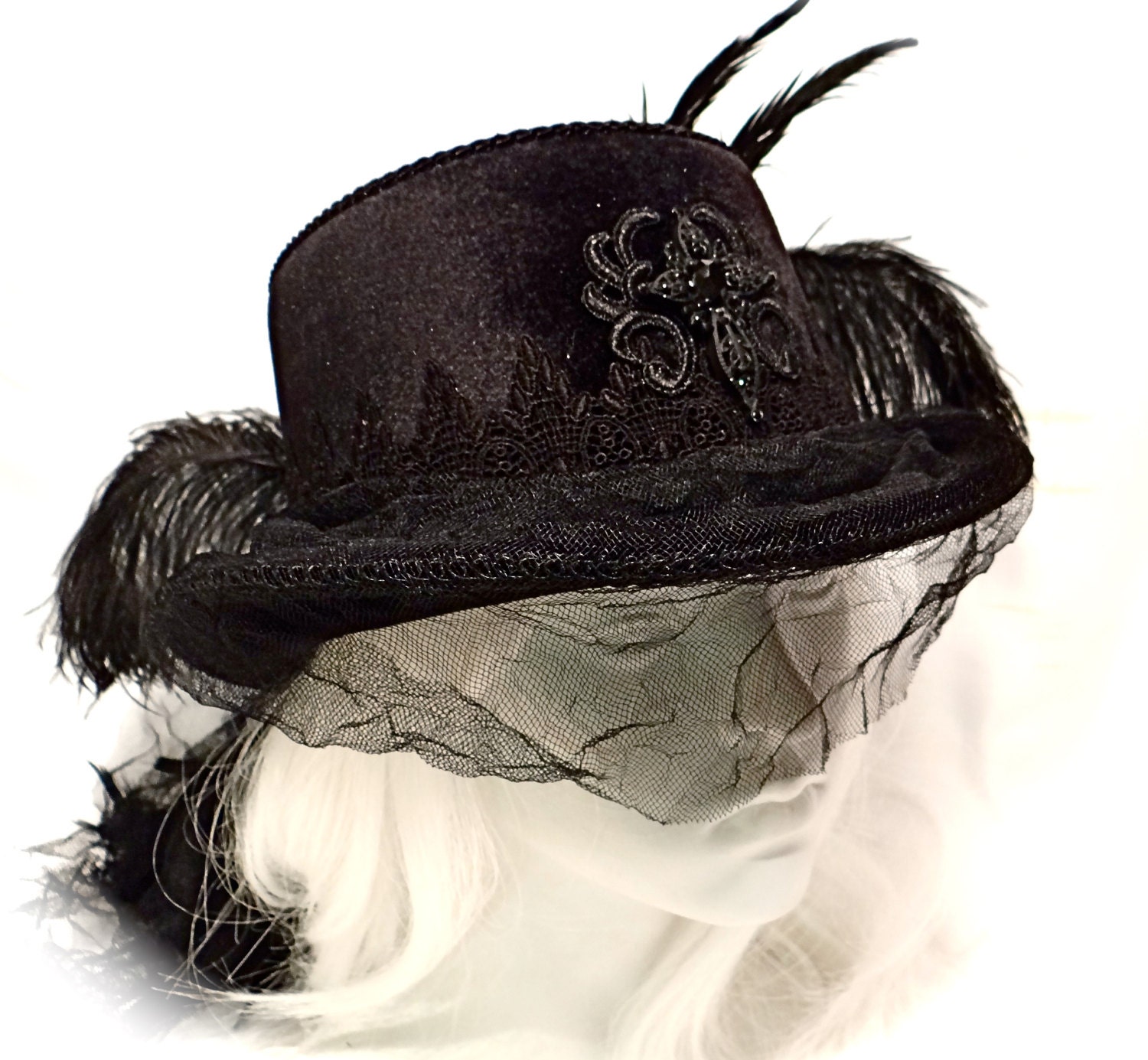 Black Goth Top Hat Victorian Riding Hats Steampunk Hat GO103
