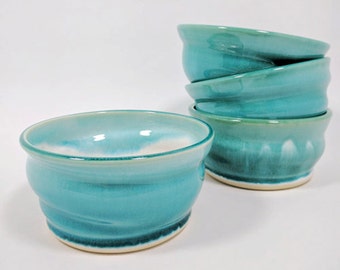 Set of 4 Handmade Blue Ceramic Bowls, Soup Bowls, Cereal Bowls, Noodle Bowls, Water's Edge Collection