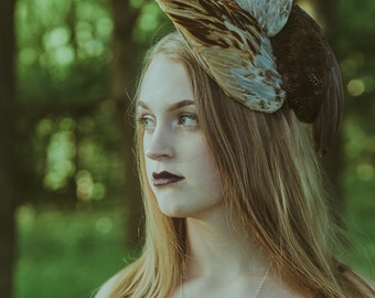 Sculptural Bird Wing Headpiece | Feather Headpiece | Races Hat | Races Fascinator | Taxidermy Headpiece | Pheasant Feather Hat