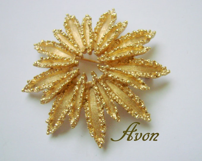 Large Vintage Avon Starburst Brooch / Designer Signed / Textured Goldtone / Jewelry / Jewellery
