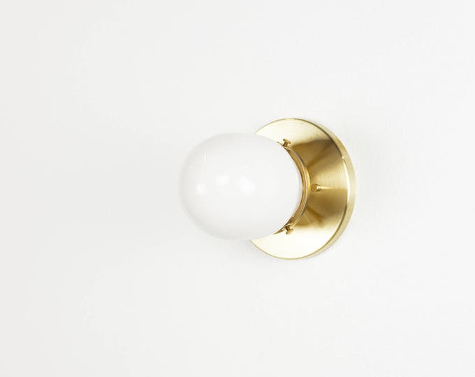 Pearl • Modern brass light sconce with milk glass globe UL LISTED