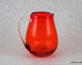 Pilgrim Glass 750 Tangerine Rib Optic Glass Mini Pitcher - Vintage 1960s 1970s Window Glass