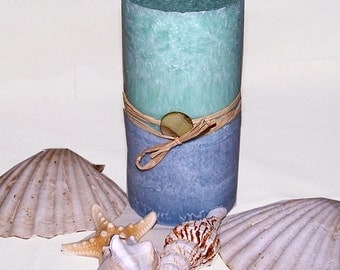 Seamist and Caribbean Teak Pillar Candle