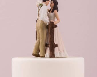 Wedding Cake Topper, Rustic Bride and Groom Cake Topper, Rustic Wedding Cake Topper, Porcelain Wedding Cake Top, Country Wedding Cake Top