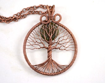 Tree-Of-Life Necklace Full Moon Pendant Copper Wired Jewelry Family Tree Pendant Rustic Boho Necklace Unisex Jewelry for Men Charm Necklace