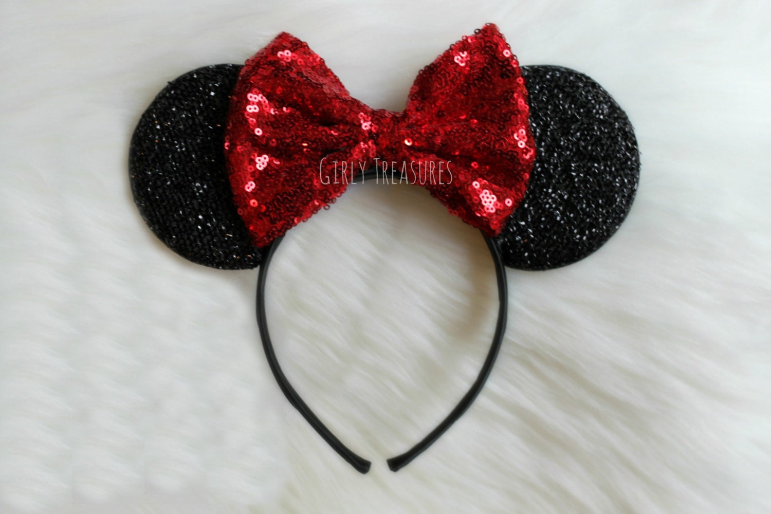 Red Bow Mouse Ears Headband. Minnie Mouse Headband. Womens