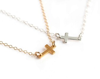 Tiny Cross Necklace, Kelly Ripa Tiny Sideways Cross Necklace, Silver Sideways Cross Necklace, Gold Cross Necklace, Silver Cross Necklace