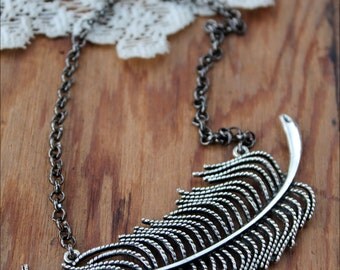 Feather Statement Necklace, Feather Jewelry, Feather Necklace, Statement Necklace, Bib Necklace, Silver Necklace