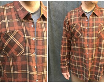 Vintage Haband Dark Brown Plaid Flannel Shirt // Men's Size 4XL Big and Tall