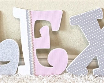Custom Nursery Letters- Baby Girl Nursery Decor-Pink and Grey- Personalized Name- Wooden Hanging Letters -Wall Letters- The Rugged Pearl