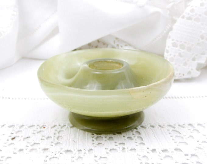 Vintage Mid Century Carved Veined Green Marble Onyx Agate Candle Holder, Retro, Home,Interior, Jade Color, Mid Century Modern, Lighting