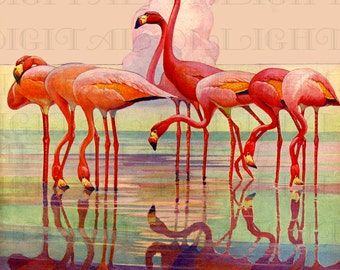 Spectacular FLAMINGO Vintage Art Deco Illustration. Vintage Flamingo Printable Image. Vintage Digital Flamingo Download.